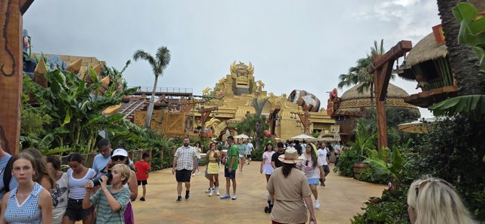 A towering carved totem greets us at the entrance to the mine-cart ride area.