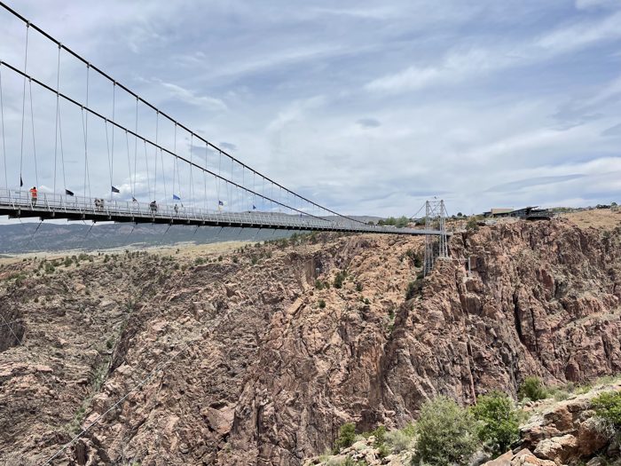 The full sweep of the Royal Gorge Bridge stretched across the dramatic chasm.