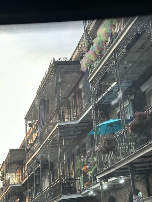 Wandering the colorful wrought-iron balconies of the New Orleans French Quarter.