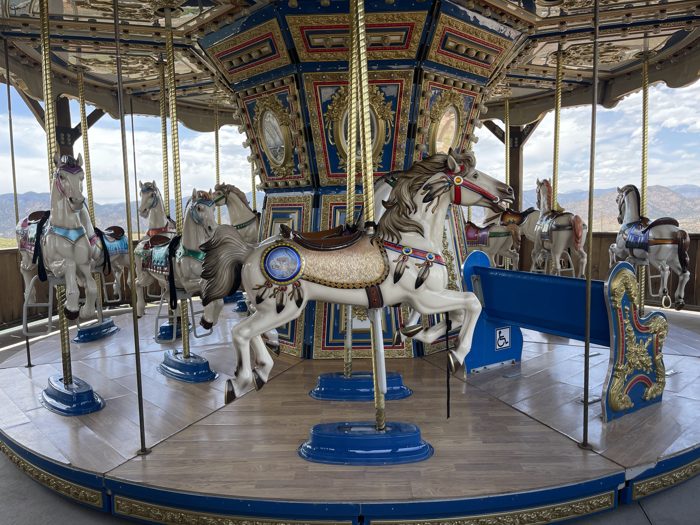The colorful carousel horses spinning at the Royal Gorge Bridge & Park.