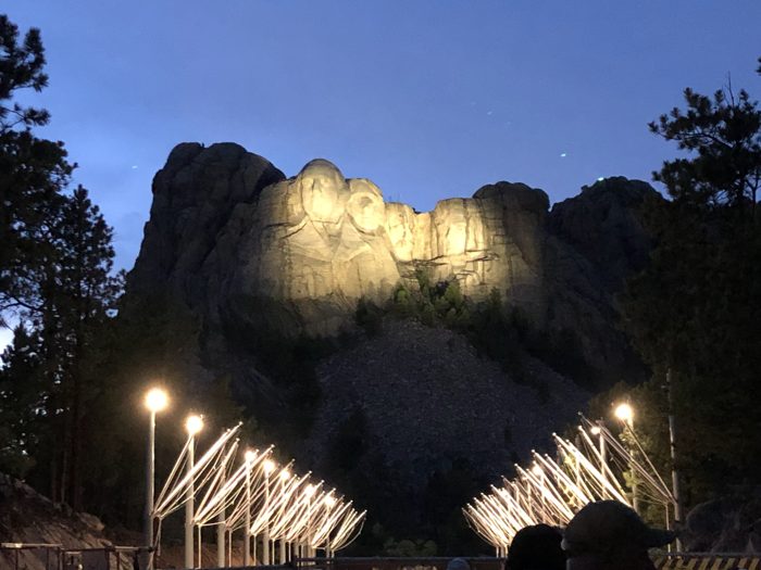Mount Rushmore glows during the evening lighting ceremony.