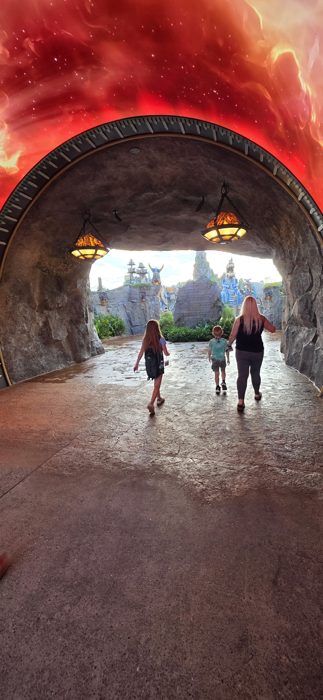 Walking through a fiery tunnel entrance into the land of dragons.