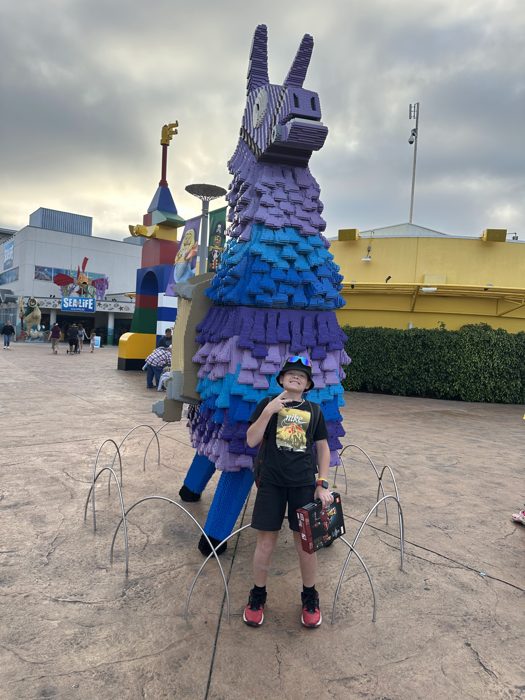 A towering LEGO kangaroo sculpture along the LEGOLAND walkways.