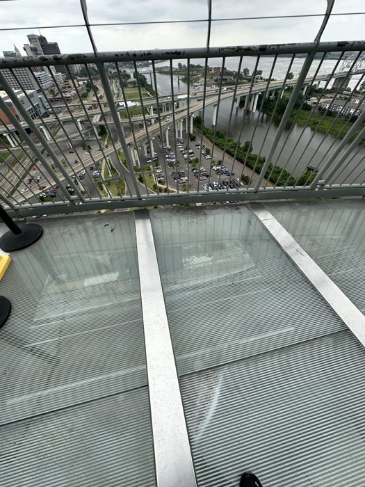Sweeping view down the curving rooftop deck of the Pyramid.