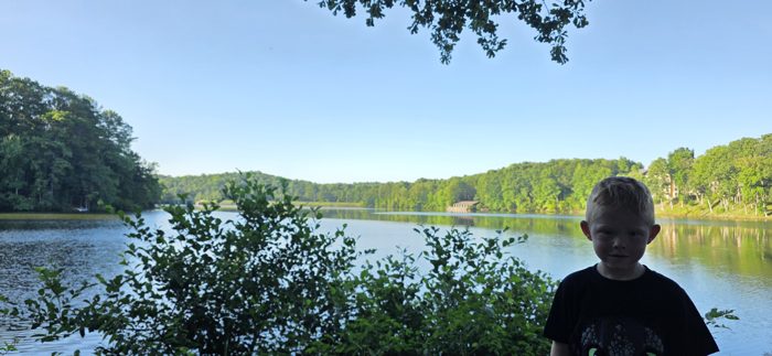 A few steps closer to the water, taking in the still morning view before breakfast.
