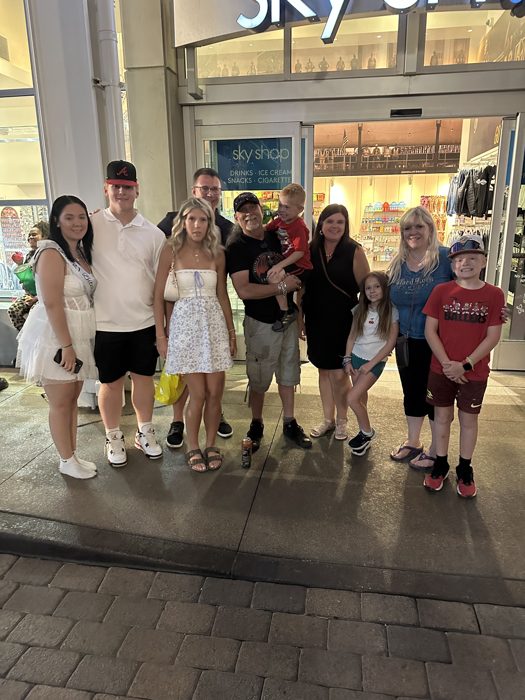 The whole crew gathered together for a group photo on our Vegas night out.