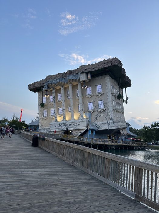The upside-down WonderWorks building at Broadway at the Beach.