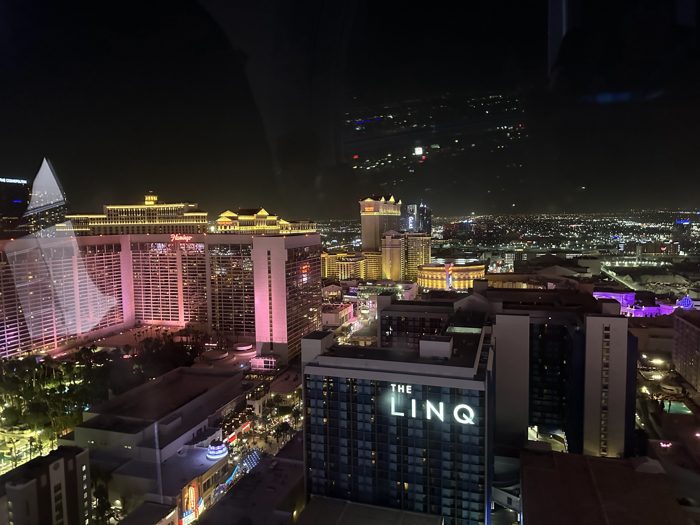 The neon sprawl of the Las Vegas Strip after dark.