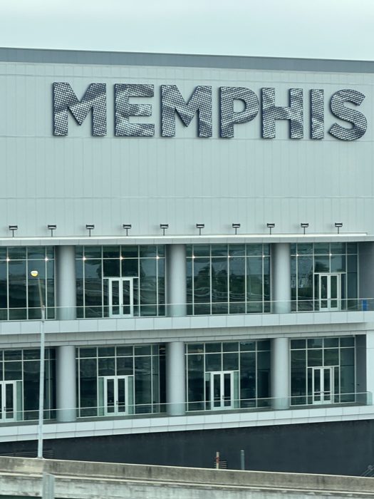 A quick stop at the Memphis Rock 'n' Soul Museum sign on the drive into Tennessee.