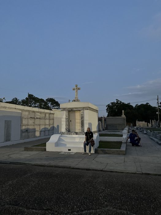 Above-ground tombs glow at dusk in one of New Orleans' famous cities of the dead.