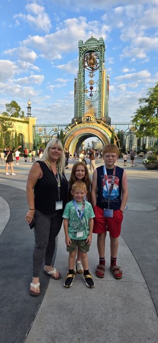 One more quick photo under the clock tower before heading through the gates of Epic Universe.