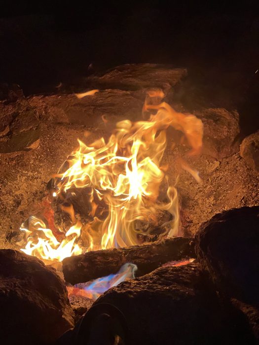 A roaring campfire to close out the evening.