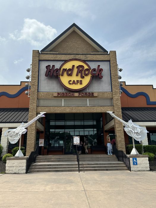 The Hard Rock Cafe entrance with its iconic guitar out front.