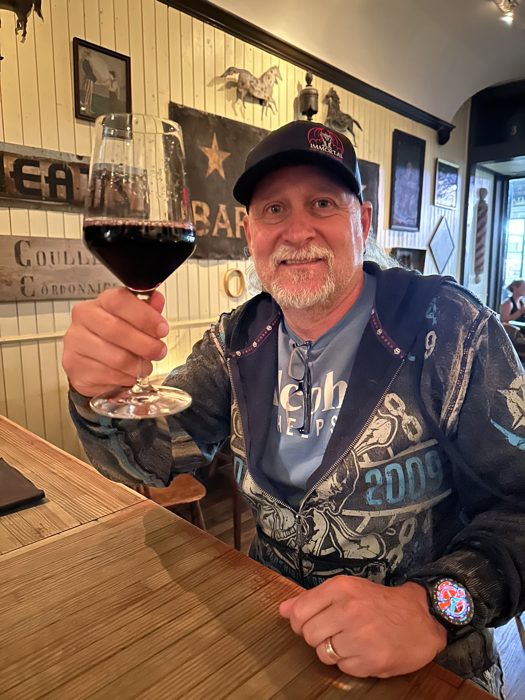 Cheers from the bar — toasting the start of the Charleston leg.
