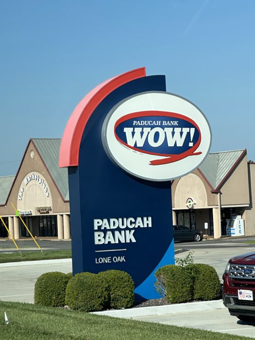A roadside bank sign marking our stop near Paducah, Kentucky.