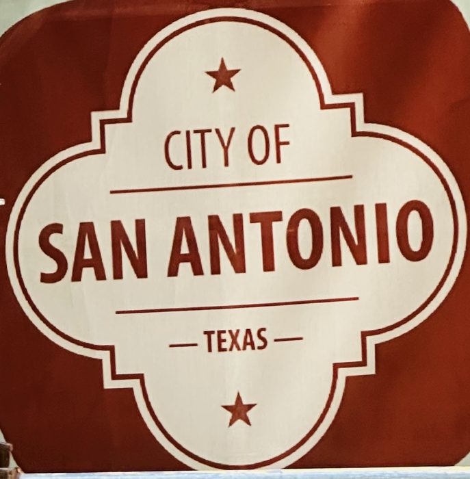 The classic City of San Antonio welcome sign along the River Walk.